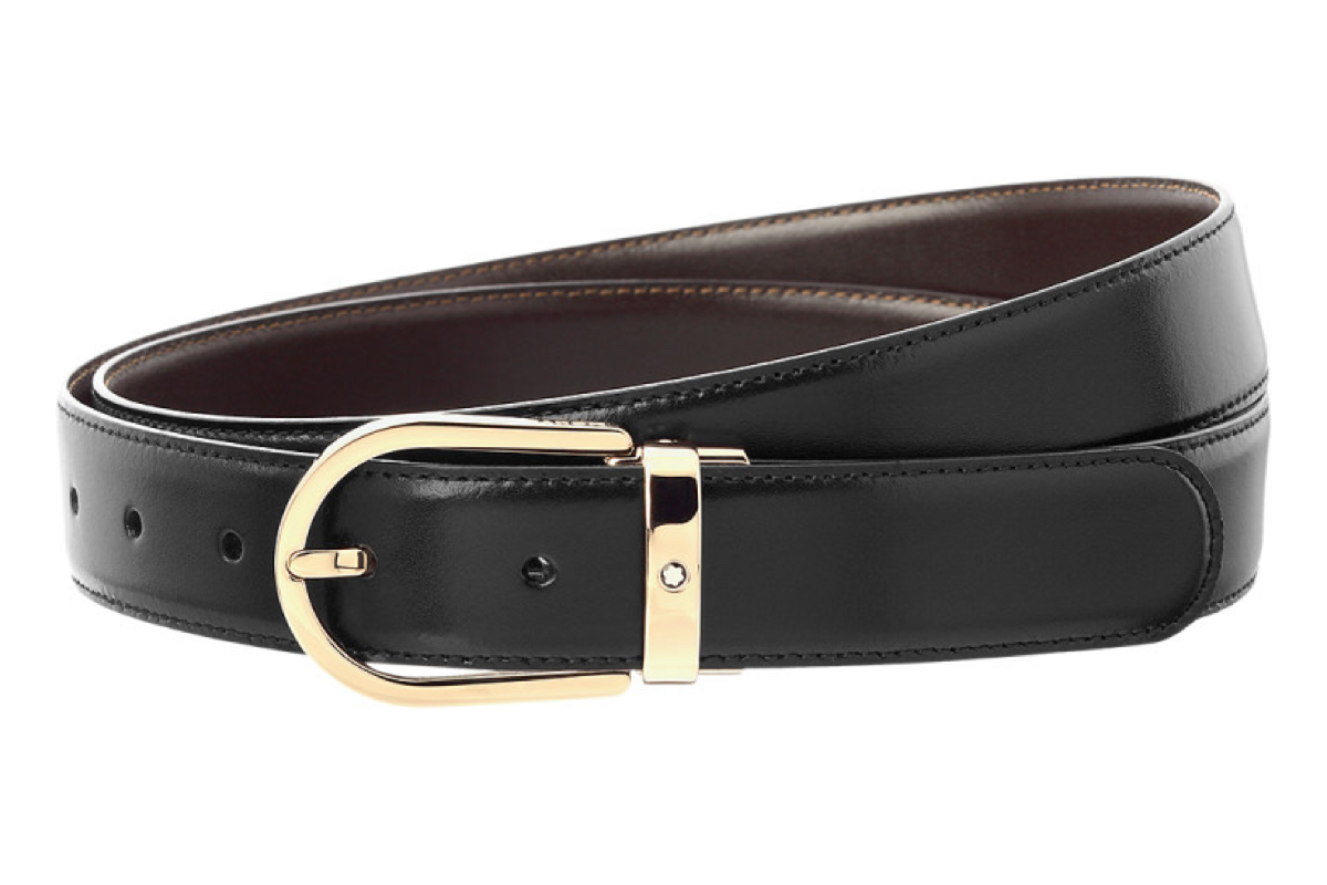 Montblanc Horseshoe Buckle Leather Belt, One Size, Black