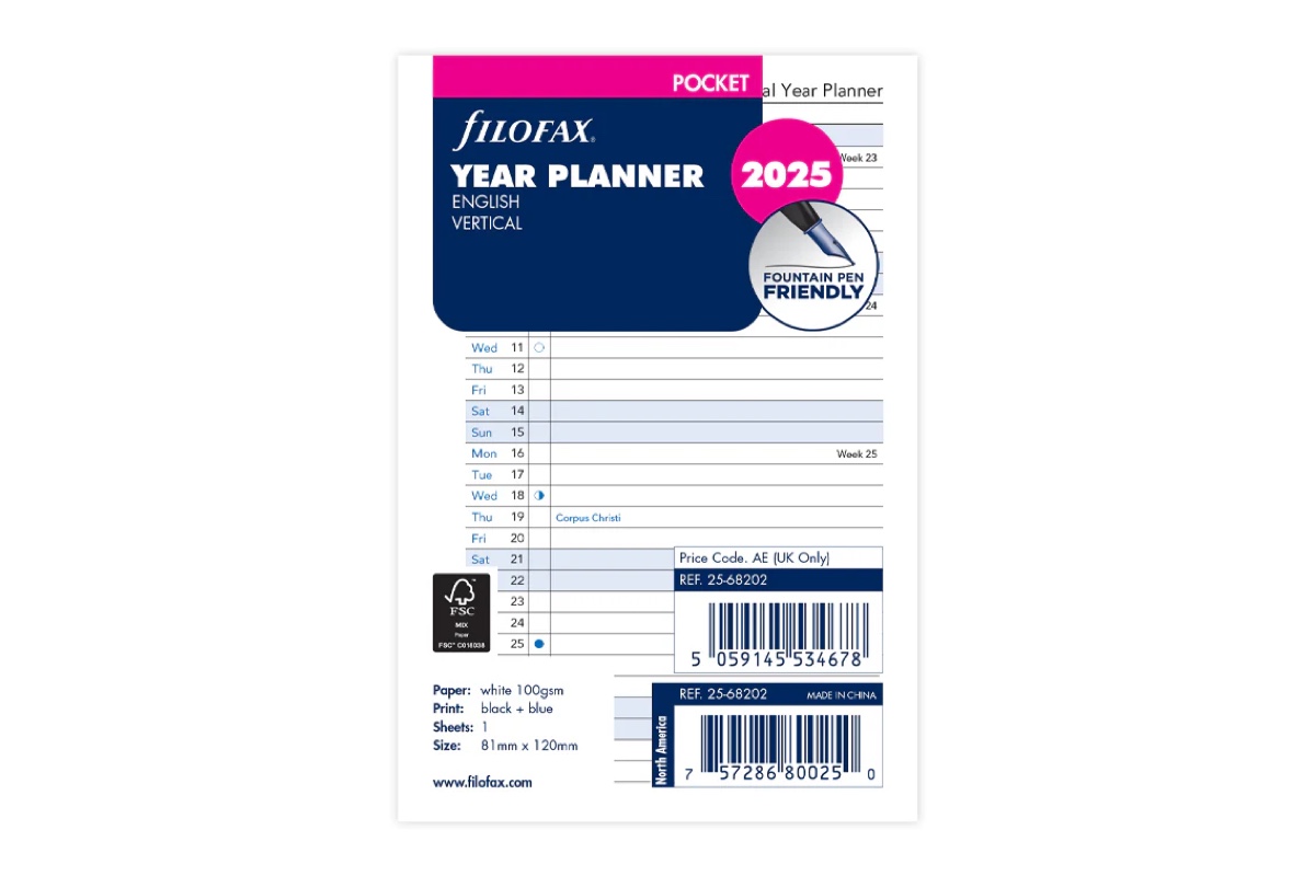 Filofax Pocket Agendavulling 2025 Jaarplanner - Verticaal