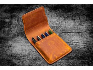 Leather Flap Pen Case for Five Pens - Crazy Horse Brown