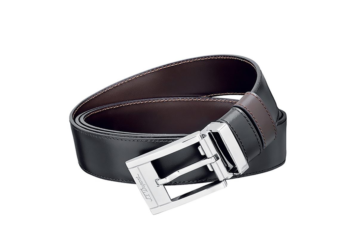 S.T. Dupont Business Reversible Black/Brown Silver Riem