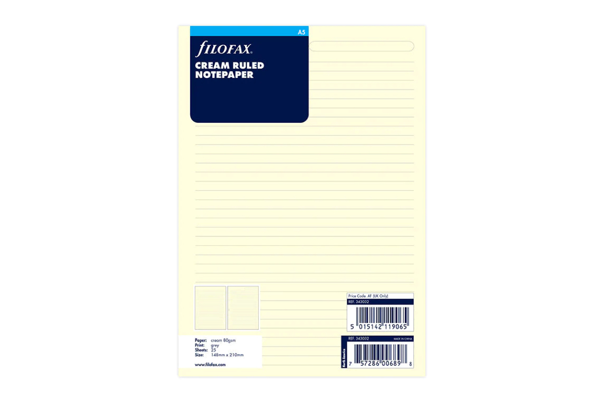 Filofax Crème Gelinieerd Papier - A5