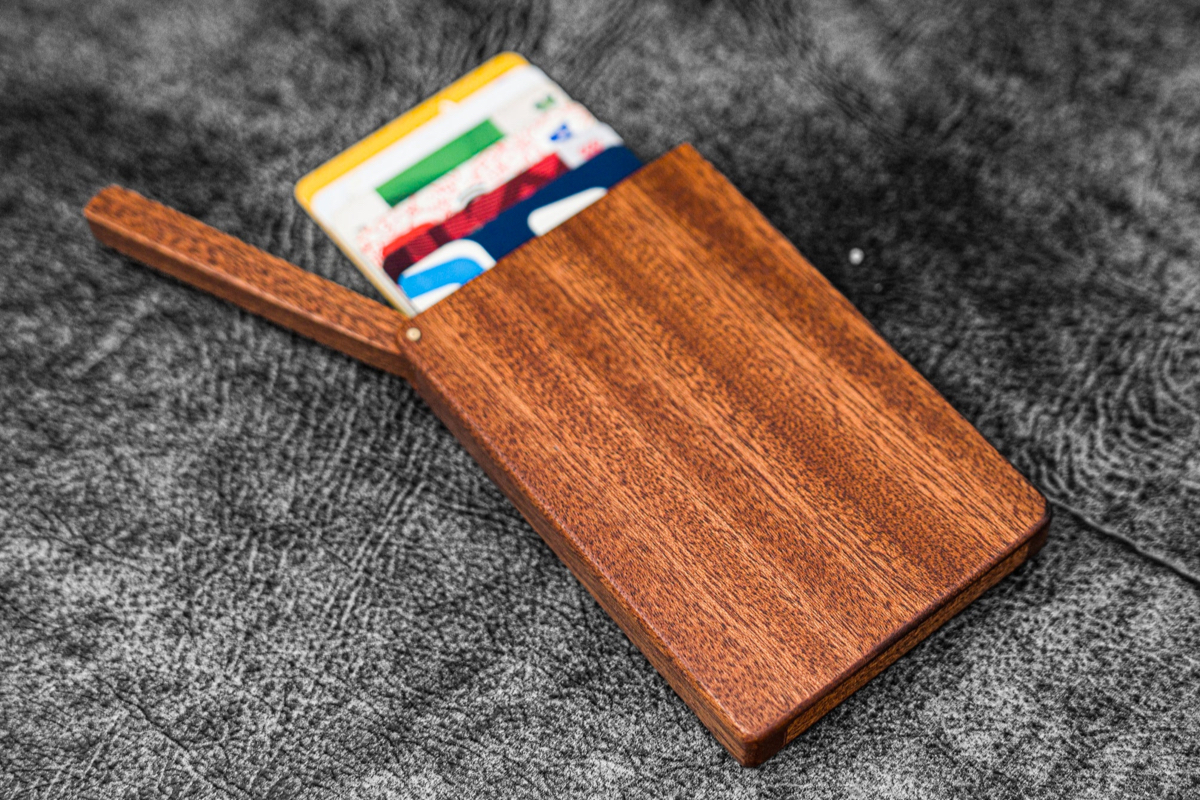 Galen Leather Wooden Business Card Holder - Mahogany