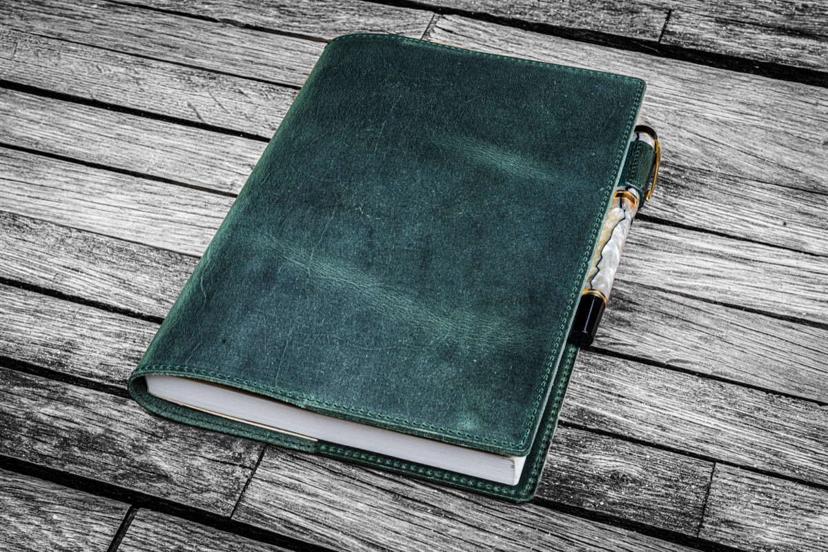 Galen Leather Slim A5 Notebook/Planner Cover - Crazy Horse Forest Green