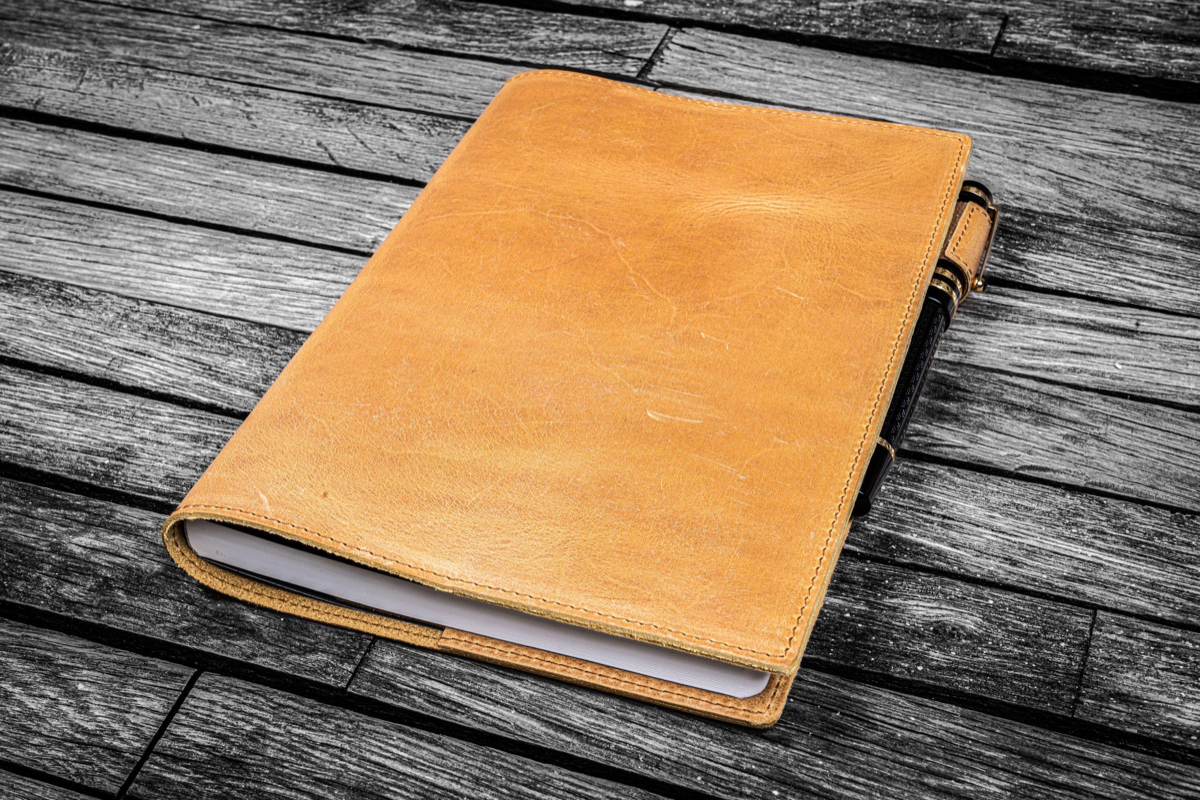 Galen Leather Slim A5 Notebook/Planner Cover - Crazy Horse Honey Ochre