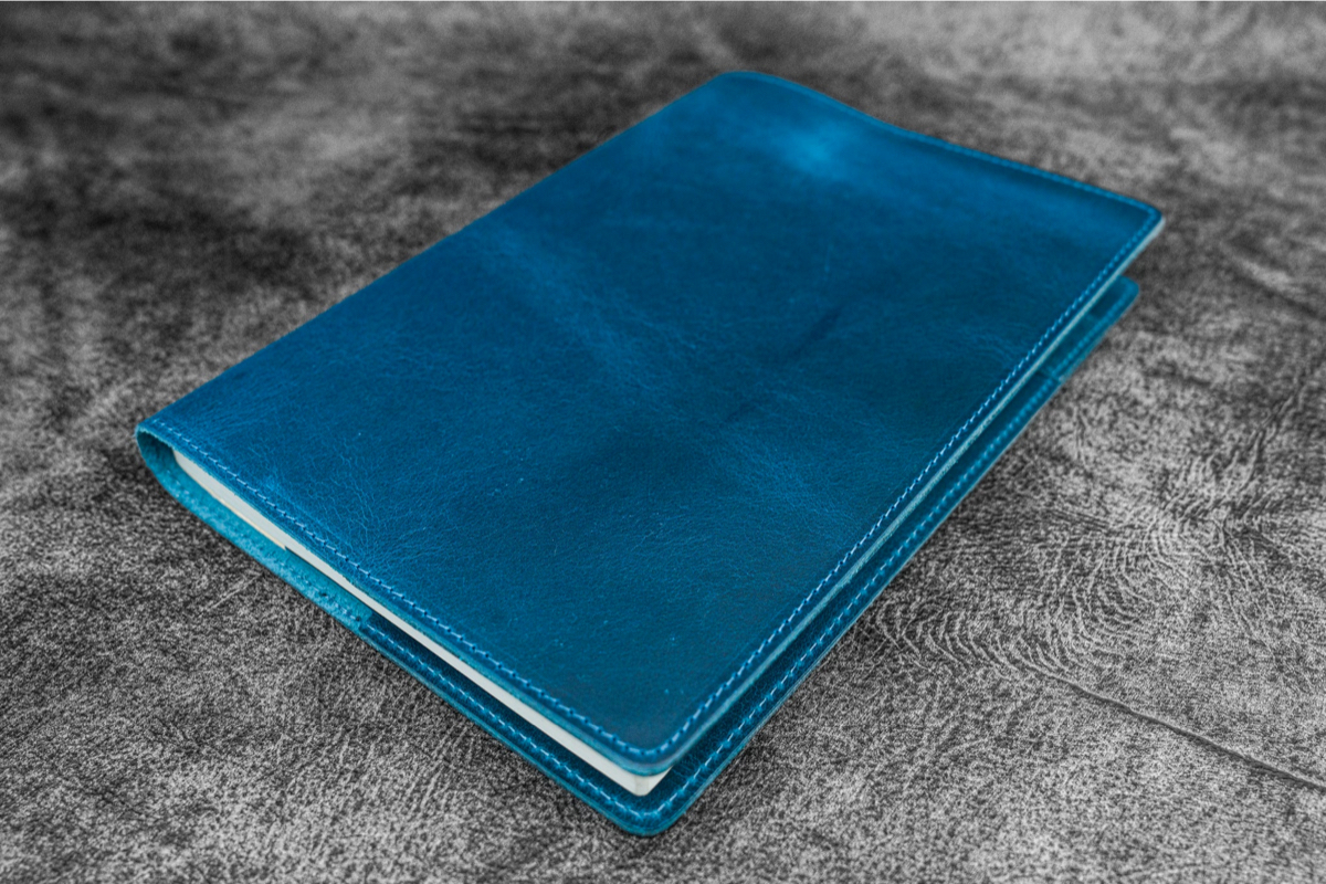 Galen Leather Slim A5 Notebook/Planner Cover - Crazy Horse Ocean Blue