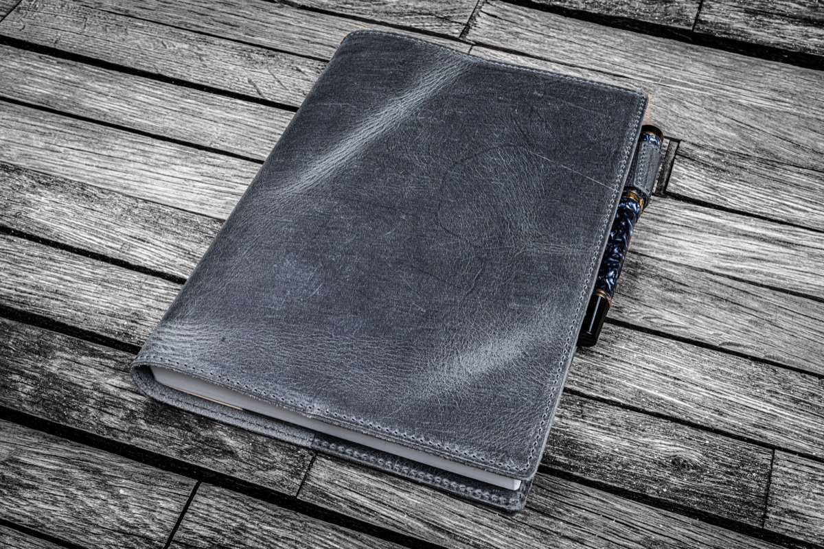 Galen Leather Slim A5 Notebook/Planner Cover - Crazy Horse Smoky