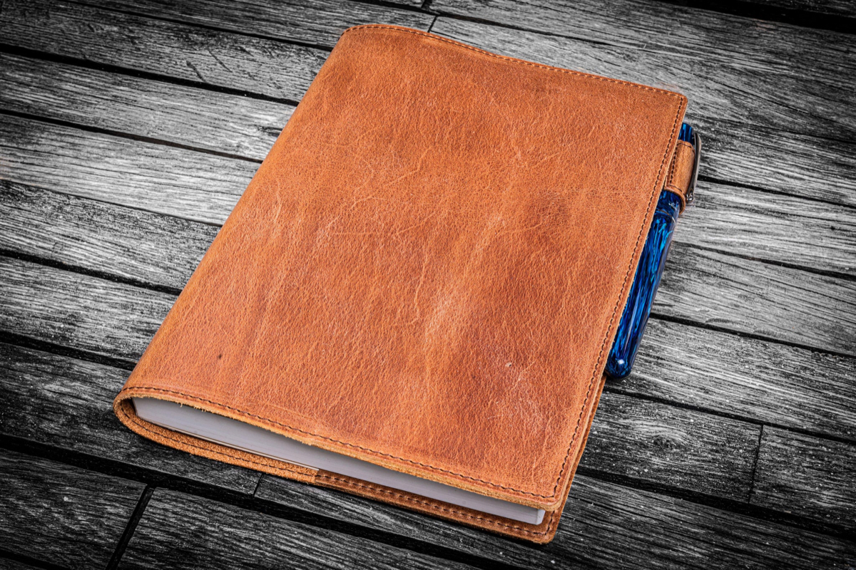 Galen Leather Slim A5 Notebook/Planner Cover - Crazy Horse Tan