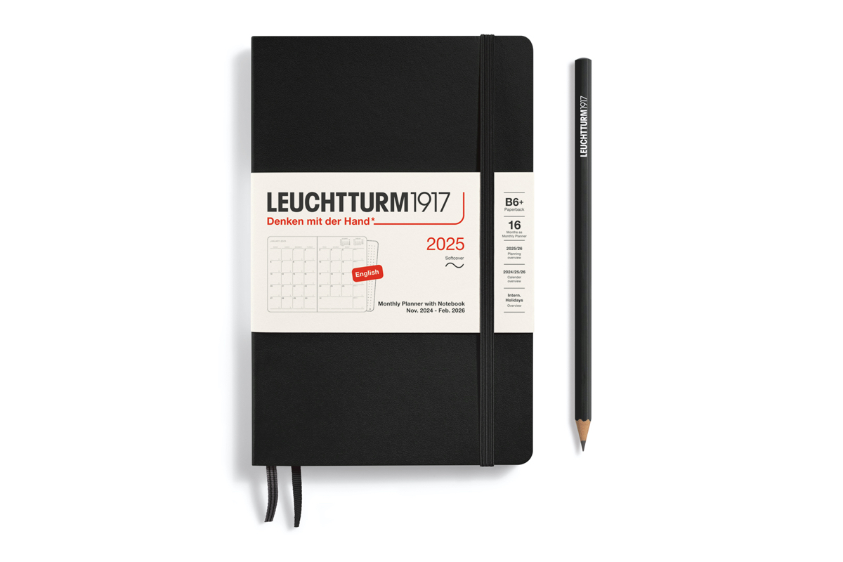 LEUCHTTURM1917 Agenda 2025 12M Softcover Paperback (B6+) Monthly Planner/Notebook Black