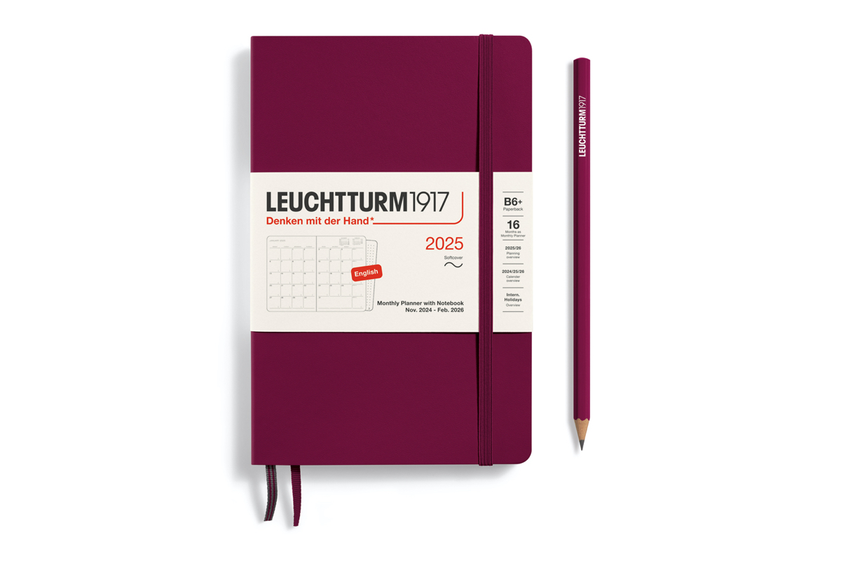 LEUCHTTURM1917 Agenda 2025 12M Softcover Paperback (B6+) Monthly Planner/Notebook Port Red