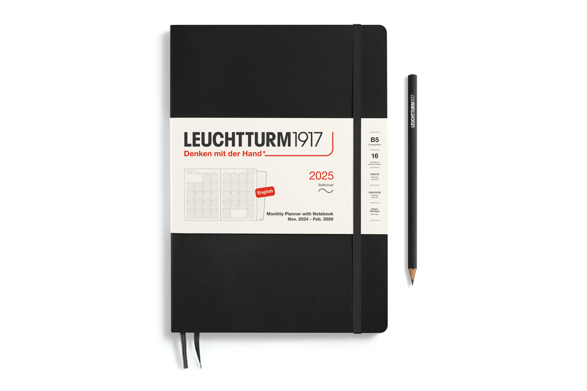 LEUCHTTURM1917 Agenda 2025 16M Softcover Composition (B5) Monthly Planner/Notebook Black