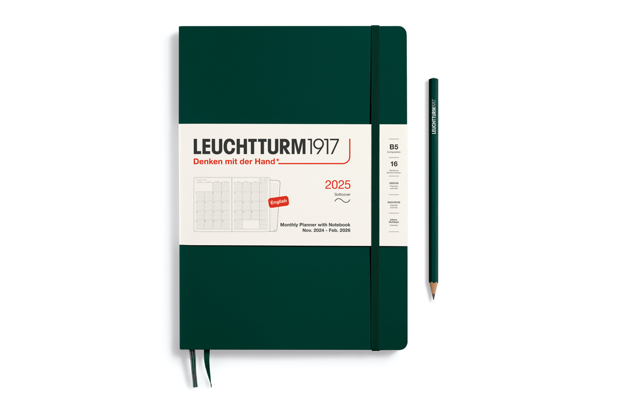 LEUCHTTURM1917 Agenda 2025 16M Softcover Composition (B5) Monthly Planner/Notebook Forest Green