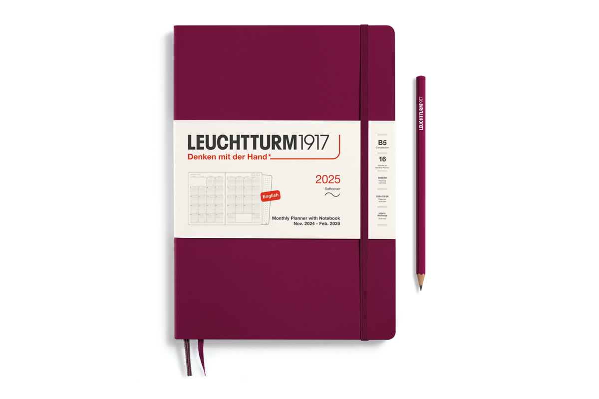 LEUCHTTURM1917 Agenda 2025 16M Softcover Composition (B5) Monthly Planner/Notebook Port Red