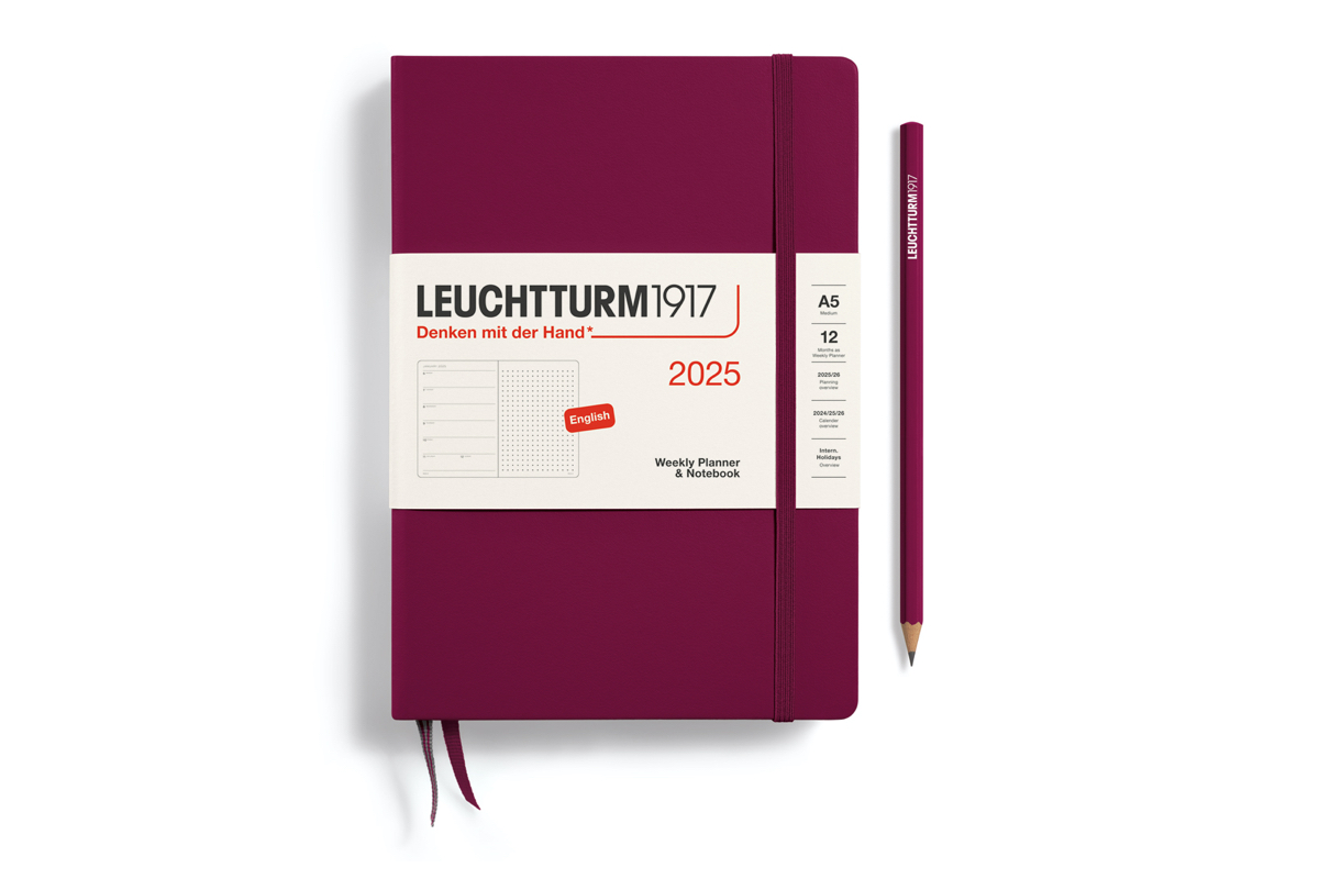 LEUCHTTURM1917 Agenda 2025 12M Hardcover Medium (A5) Weekly Planner/Notebook Dotted Port Red