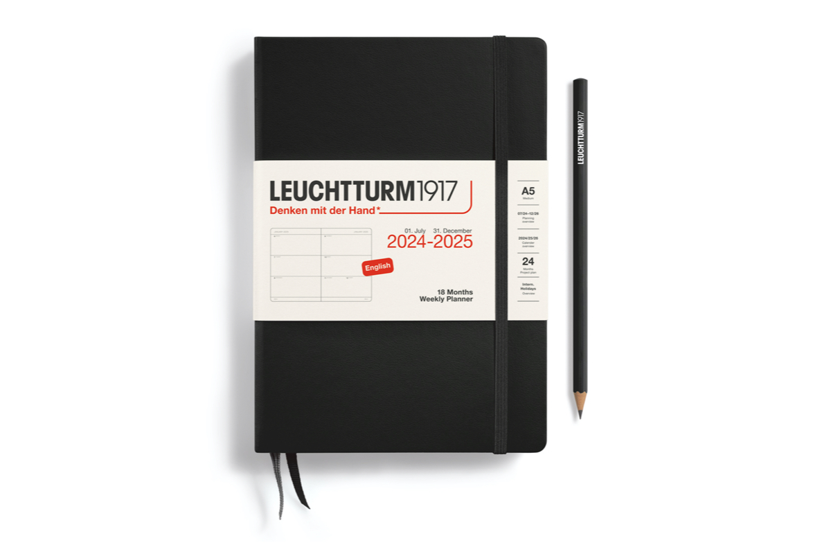 LEUCHTTURM1917 Agenda 2024-25 18M Hardcover Medium (A5) Weekly Planner Black