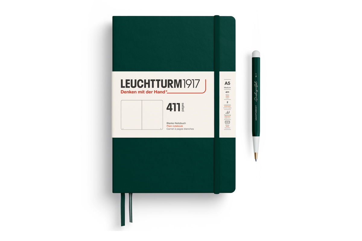 LEUCHTTURM1917 Notebook 411pg Medium (A5) Hardcover Forest Green Plain