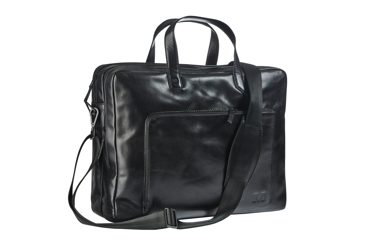 Maverick 'All Black' Lederen Business Tas met 15.6" laptopvak