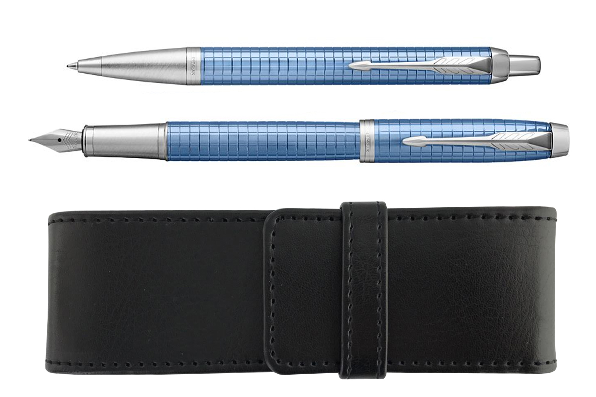 Vervelend vasthouden Centimeter Parker IM Premium Blue Fountain Pen + Ballpoint + Pen Case Set