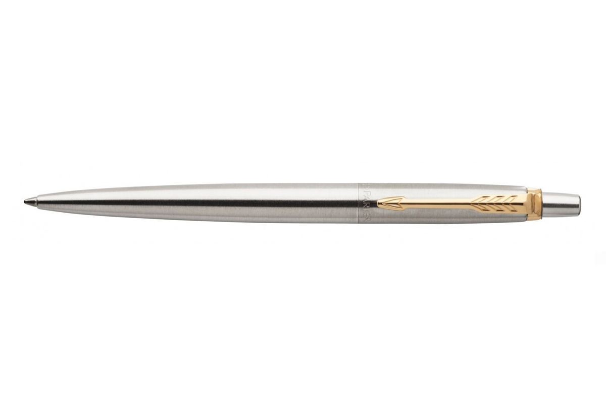Parker Jotter Stainless Steel GT Ball point Pen Gold Trim New Blue Ink 