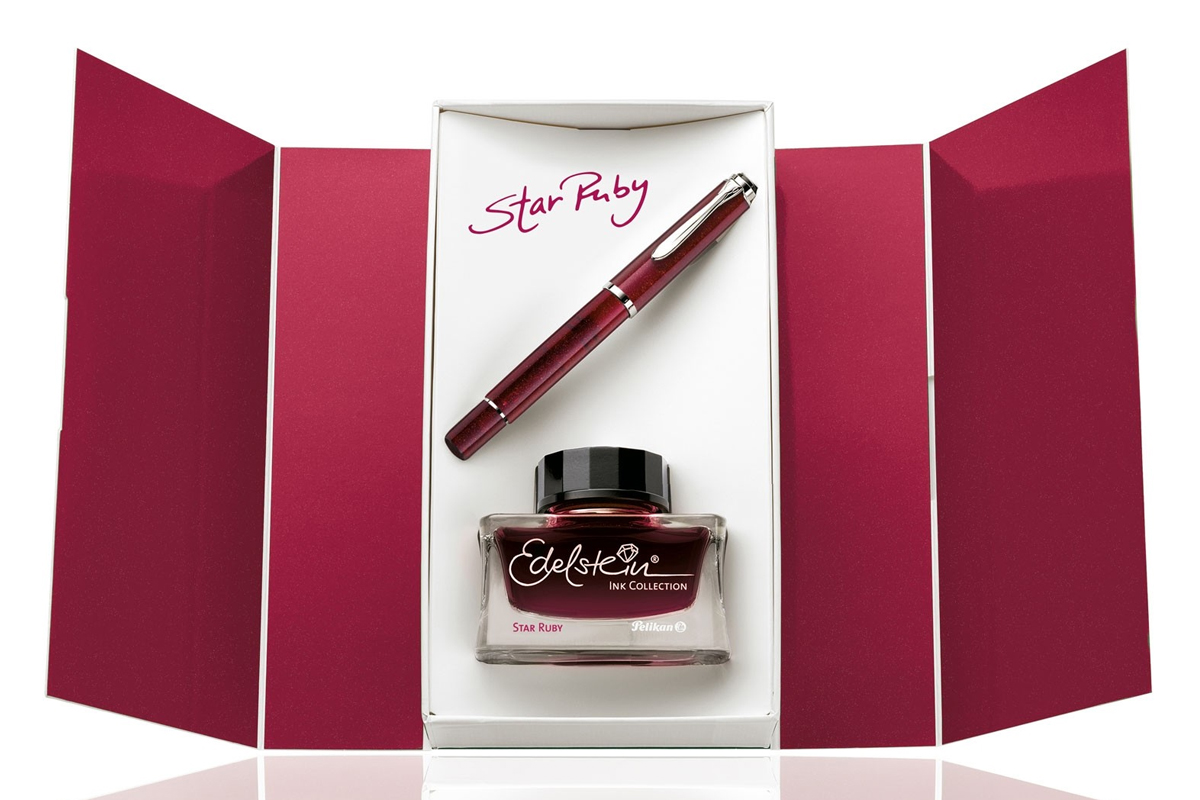 Pelikan Classic M205 Star Ruby Fountain Pen + Ink Bottle Set