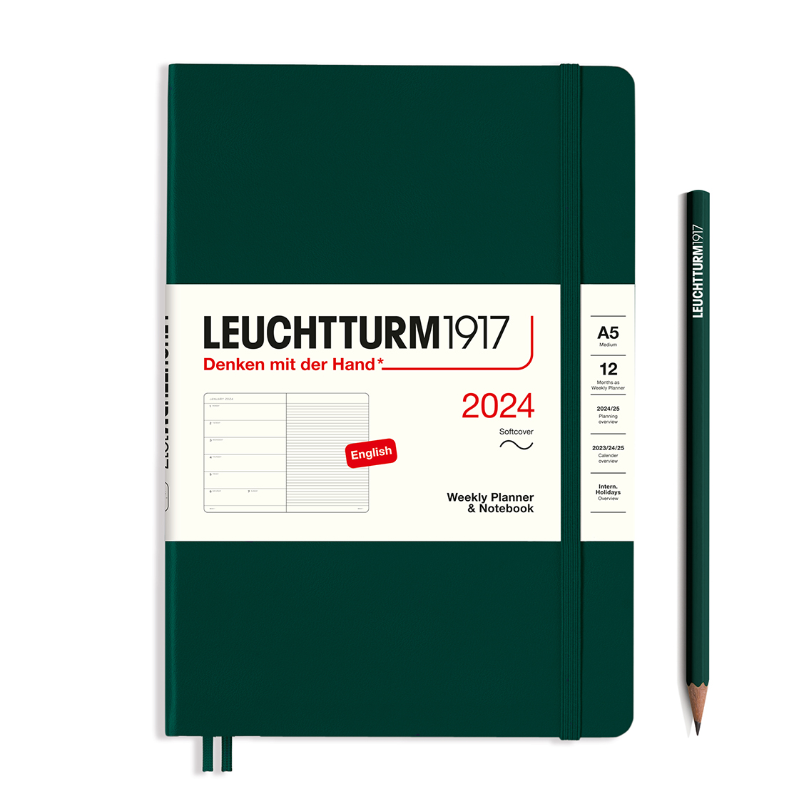 LEUCHTTURM1917 Weekly Planner & Notebook 2024 Softcover A5 Forest Green