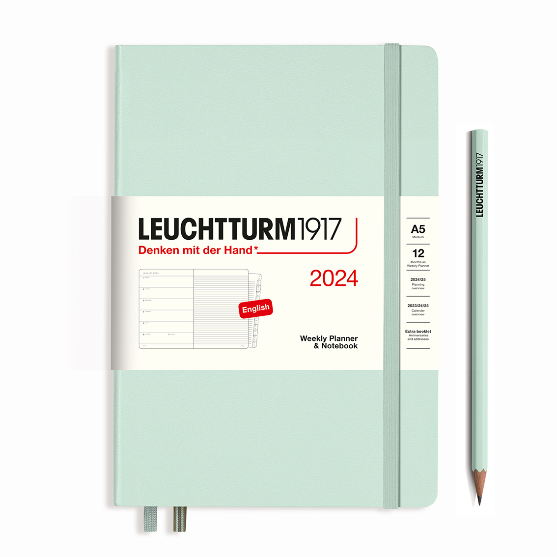 LEUCHTTURM1917 Weekly Planner & Notebook 2024 Hardcover A5 Mint Green