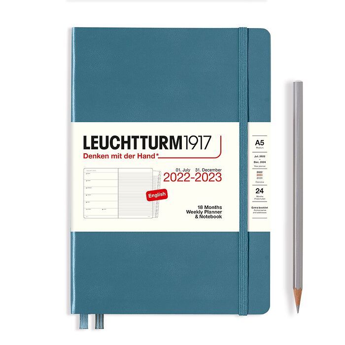 LEUCHTTURM1917 Planner 2022/23 18M Hardcover Medium Weekly/Note Stone Blue